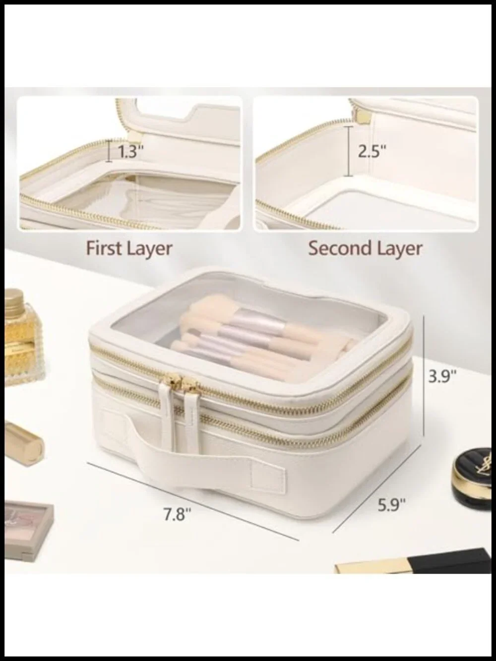 Clear Makeup Bag PU Leather Travel Toiletry Organizer Hard Frame Cosmetic Case